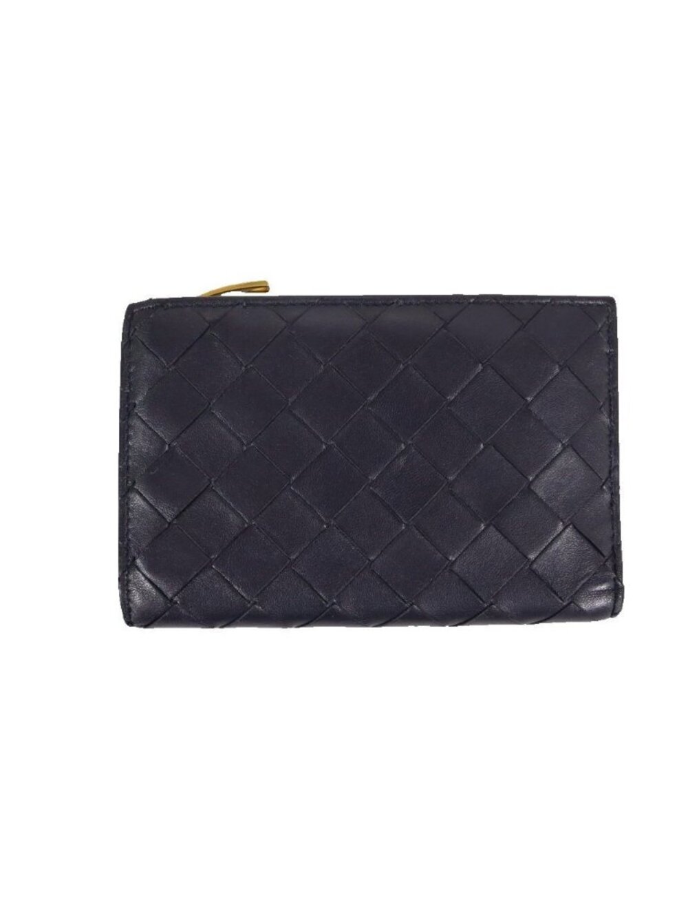 Bottega Veneta Intrecciato Medium Wallet Navy Bifold Coin Purse Gold Blue